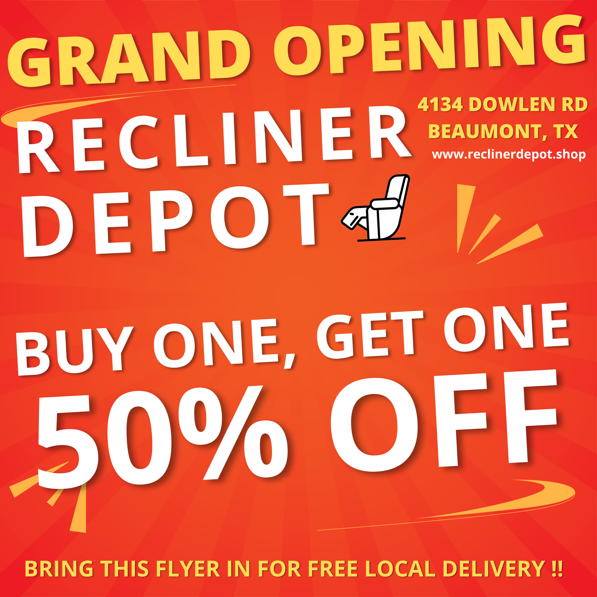 Grand Opening Recliner Sale - BOGO 50% Off